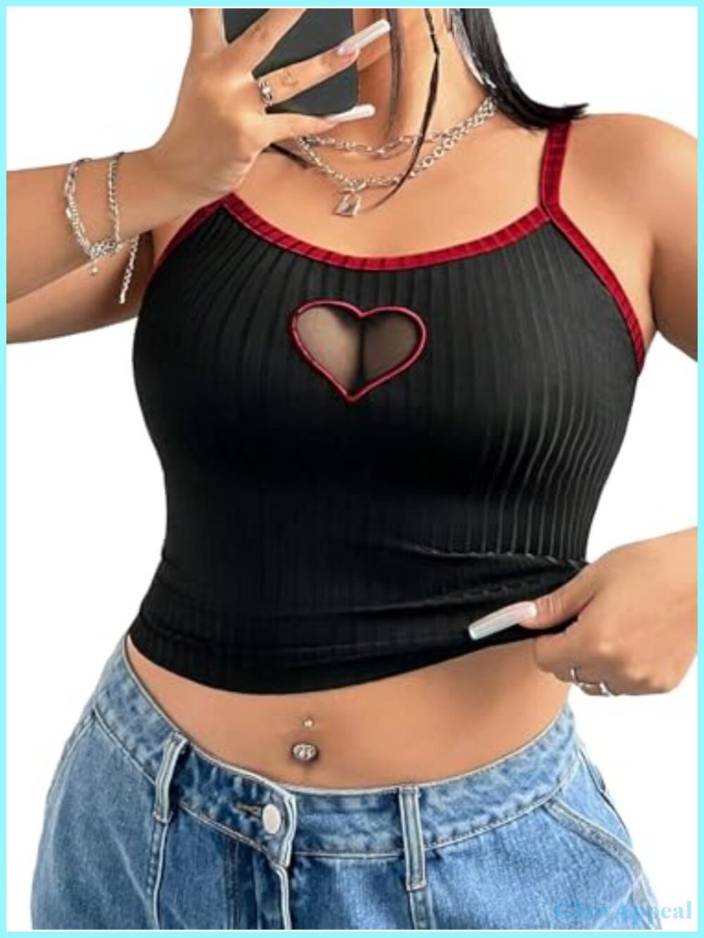 Plus Size Goth Contrast Mesh Cut Out Cami Crop Top